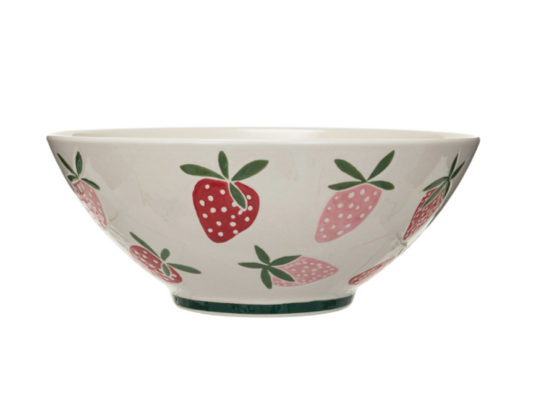 hand painted stoneware bowl w/ wax relief strawberries